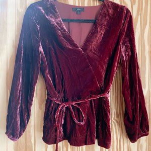 J.Crew Burgundy/Wine Velvet Faux Wrap Top Size 4